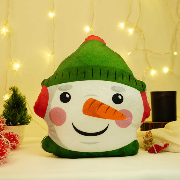 Stuffed Christmas Snowman Printed Pillow - Uncommongifts.in